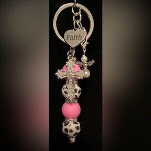 “FAITH” PURSE KEYCHAIN INCLUDES CROSS, ANGEL & MESSAGE CHARMS HANDMADE